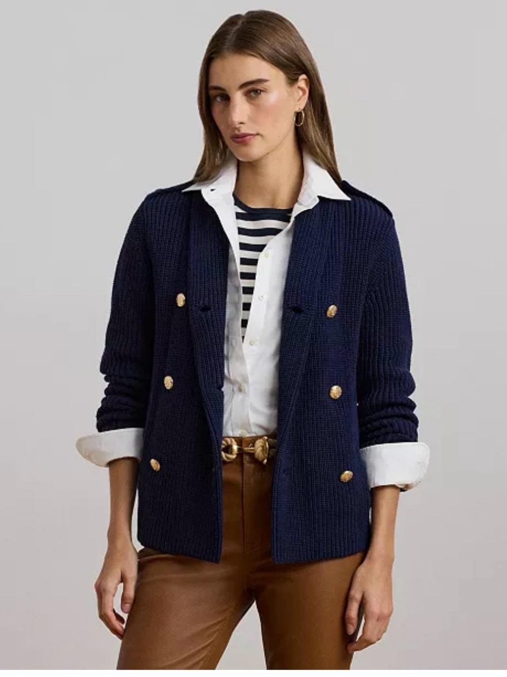 Lauren Ralph Lauren
Rib-Knit Double-Breasted Sweater Jacket OUT OF STOCK